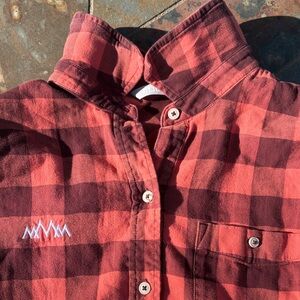 Stio Plaid cotton flannel Button Down Shirt - size L salmon and maroon colors.